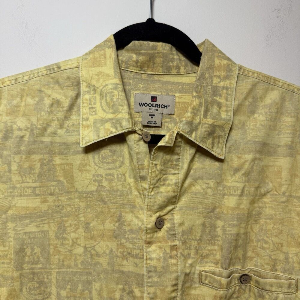 Woolrich Camp Canoe Mens Size M Button Up Shirt Yellow Plaid Short Sleeve Cotton